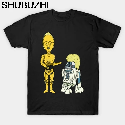

Star Wars X Beavis and Butthead BeaR2 & C3Butthead Funny Black T-Shirt Summer T Shirt Brand Fitness Body Building Top Tee