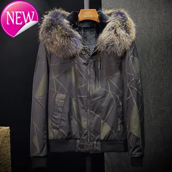 Günstig Pelz Parka Echt Männer Winter Mantel Natürliche Kaninchen Pelz Liner Warme Jacke Waschbären Pelz Kragen Mit Kapuze Parkas Hombre 2020 52026