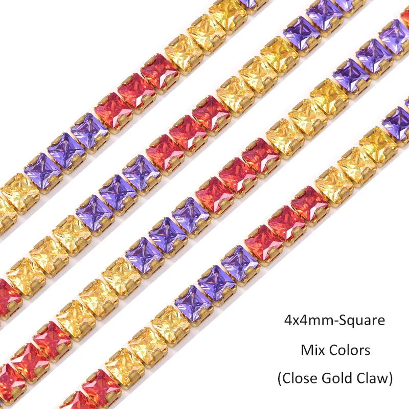 7 4x4mm-Square mix color Rhinestones cup chain trimming