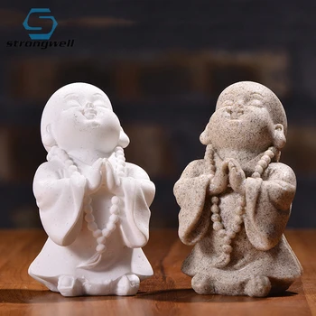 

Strongwell White Sand Small Prayering Buddha Fengshui Statue Maitreya Buddha Sculpture Craft Home Decor Ornament Figurine