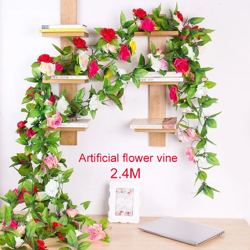 Fashion Artificial Rose Flowers 2.4M Party Supplies Wedding Decoration Ornament Landscaping Necessary Rose Flower String