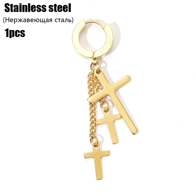 Fashion Men's Stainless Steel Cross Pendant Cartilage Drop Dangle Earrings Punk Jewelry for Cool Women Girl Friendship Gifts EF052