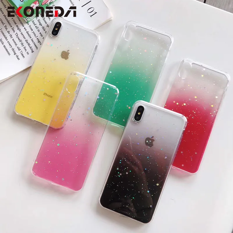 

EKONEDA Gradient Candy Color Case For iPhone 11 Pro Max X XS Max XR Case Silicone Crystal Glitter Case For iPhone 7 6 6S 8 Plus