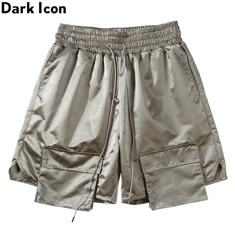 

Dark Icon Drop Crotch Stereo Pockets Street Shorts Men 2020 Summer Satin Material Loose Men's Shorts