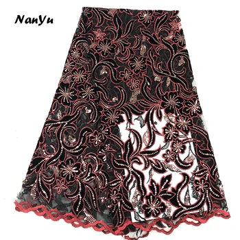 

Velvet Lace Fabrics With Sequins 2020 Textiles Women Embroidered Velvet Fabric 5Yards/lot