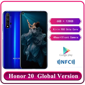 Перейти на Алиэкспресс и купить Оригинальный смартфон Huawei Honor 20, 6 ГБ RAM, 128 ГБ ROM, Kirin 980, Восьмиядерный, 6,26 '', 48 МП, задняя камера, Android 9,0, Google Play, телефон