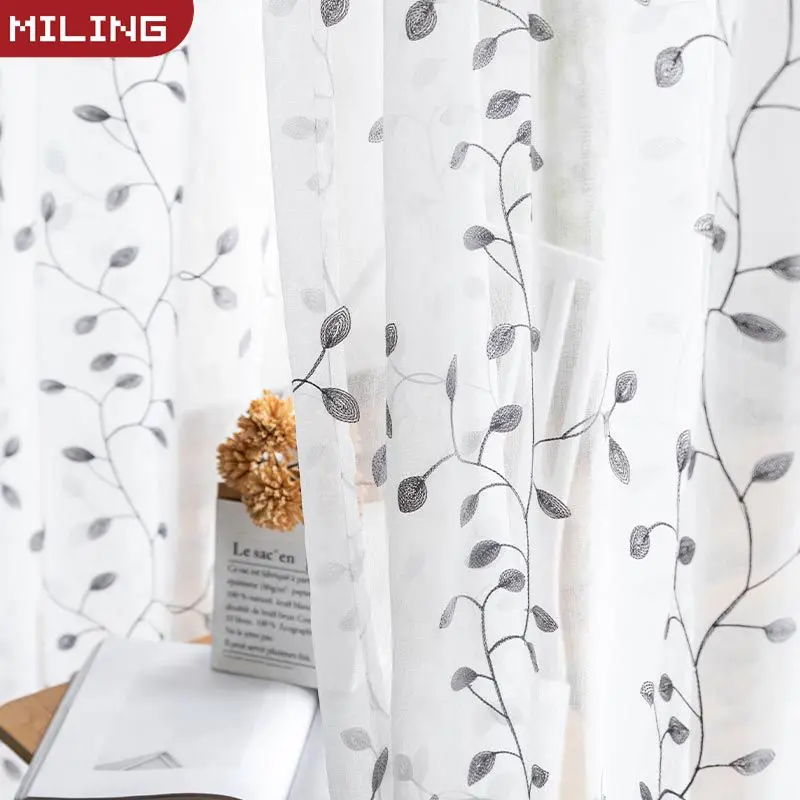 Cortinas transparentes bordadas para sala de estar, tul para dormitorio, ventana, cocina, personalizadas