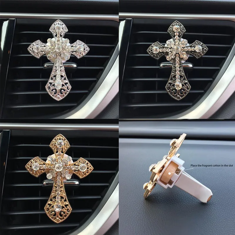 

Car Ornament Crystal Cross Air Freshener Diamond Automobiles Interior Decoration Vents Perfume Clip Diffuser