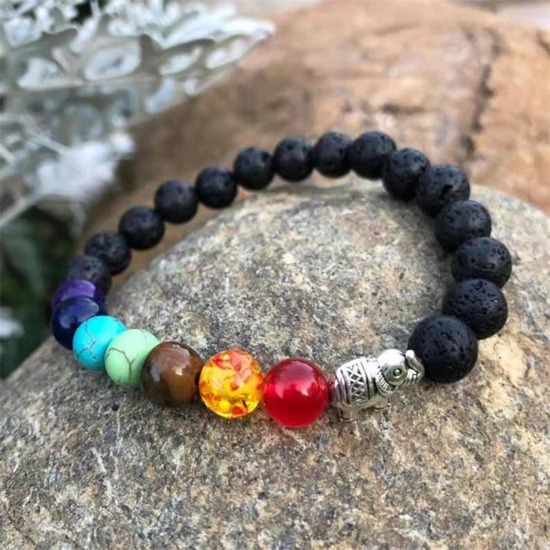7 Chakra Elephant Bracelet With Meaning Card for Men Women Healing