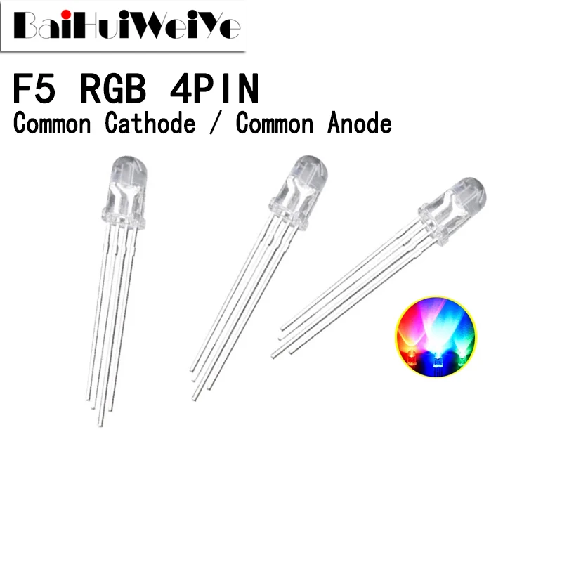 

20Pcs/Lot 5mm RGB LED Common Cathode Common Anode Tri-Color Emitting Diodes F5 RGB Diffused Transparent Highlight For Arduino