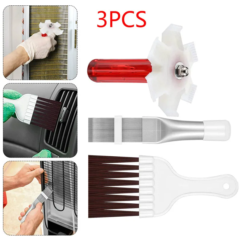 

3 Pcs Air Conditioner Condenser Fin Cleaner Brush Set Straightener Air Cooler Whisk Refrigerators Radiators HVAC Systems Parts