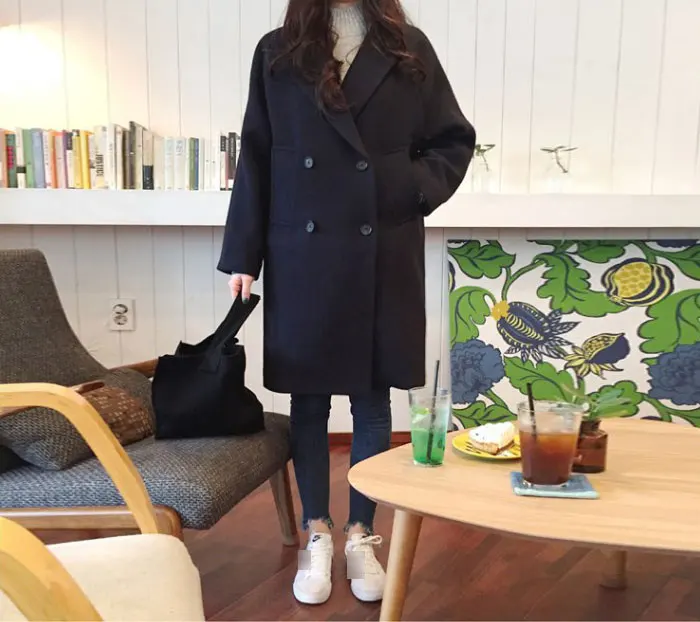 New Thin Wool Blend Coat Women Long Sleeve Turn-down Collar Outwear Jacket Casual Autumn Winter Elegant Overcoat