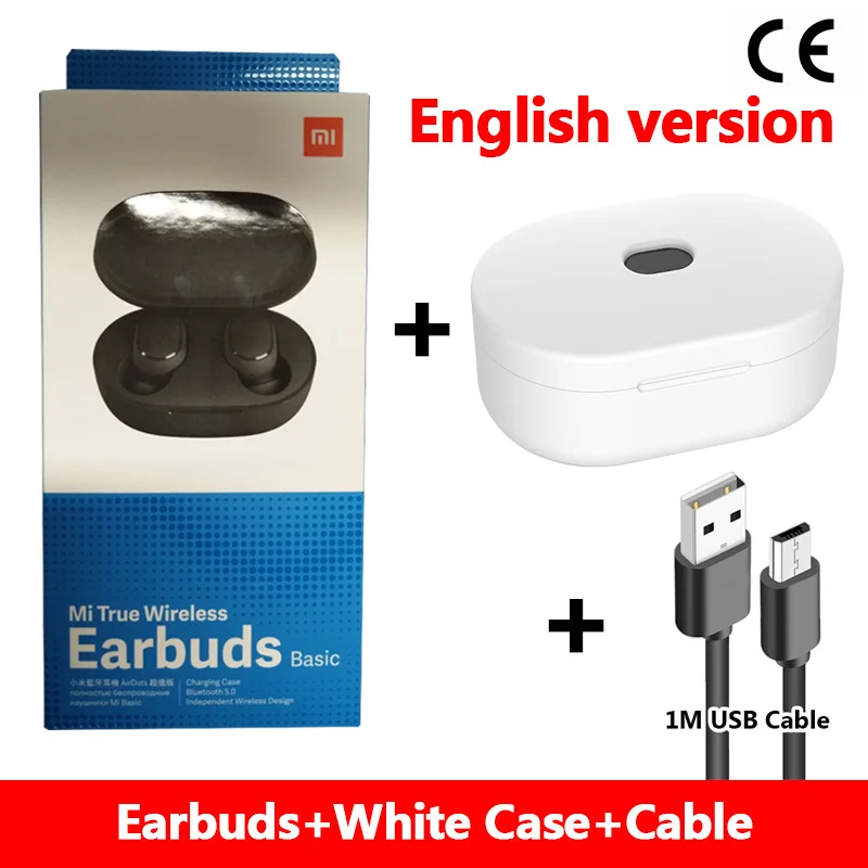 cable white case Английская версия Xiaomi Mi настоящие беспроводные Bluetooth наушники, стерео бас беспроводная Гарнитура шумоподавления Handsfree AI управление - Цвет: cable white case