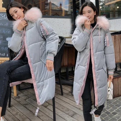 Winter New Women Medium Length Down Jacket Fashion Thick Hooded Fur Collar Parka Female Warm Long Parkas Plus SizeCA6527 - Цвет: gray