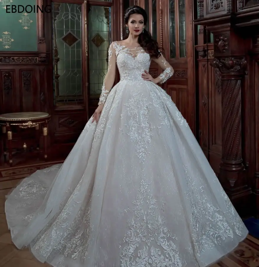 EBDOING благородное бальное платье свадебное кружева Глубокий круглый вырез Vestidos De
