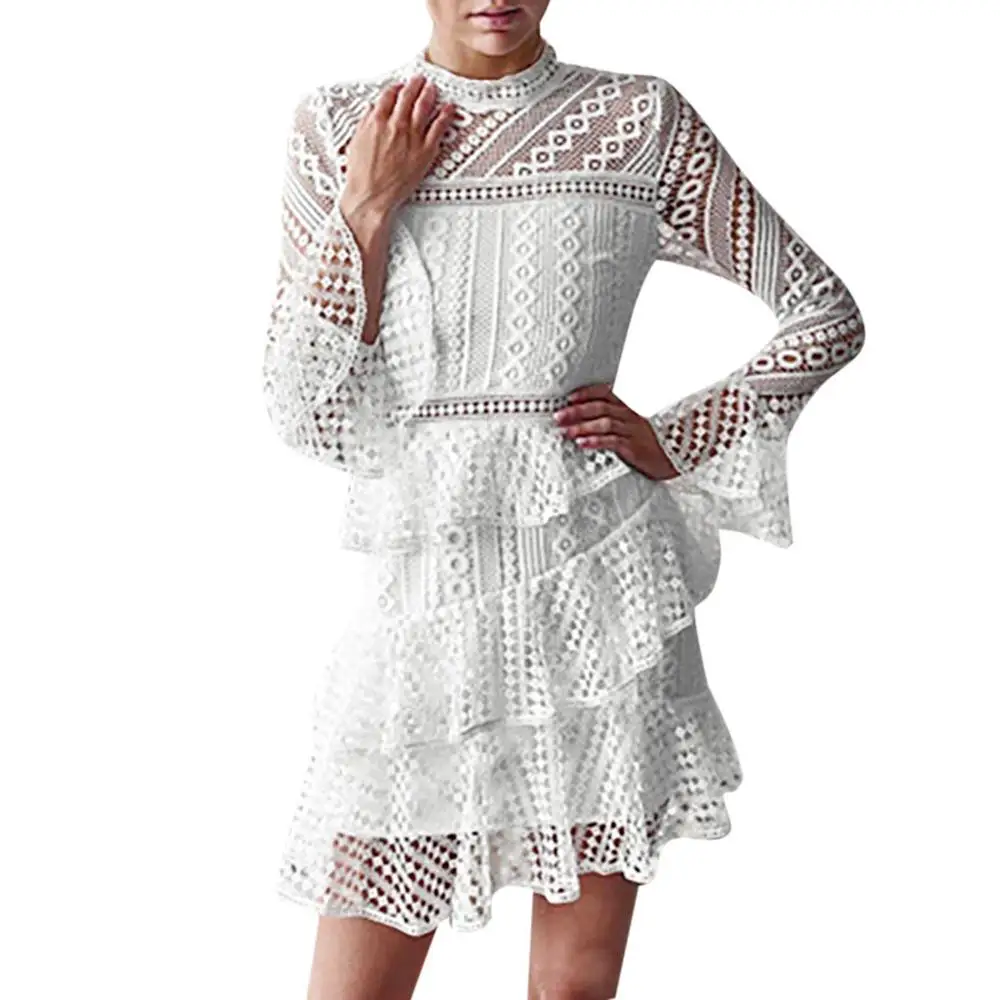 

Ladies Winter Fashion Long Sleeve Flare Sleeve Lace Sexy Cake Dress girl dress cotton 2019 elegant #3L29