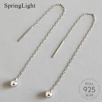 

Springlight New 925 Sterling Silver Round Bead Chain Long Earring Minimalist Textured Elegant Female Jewelry Popular Girls Gifts
