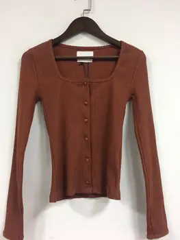 

Women Sweater 2020 Spring and Summer New Small-breasted Square Collar Knitted Bottoming Shirt