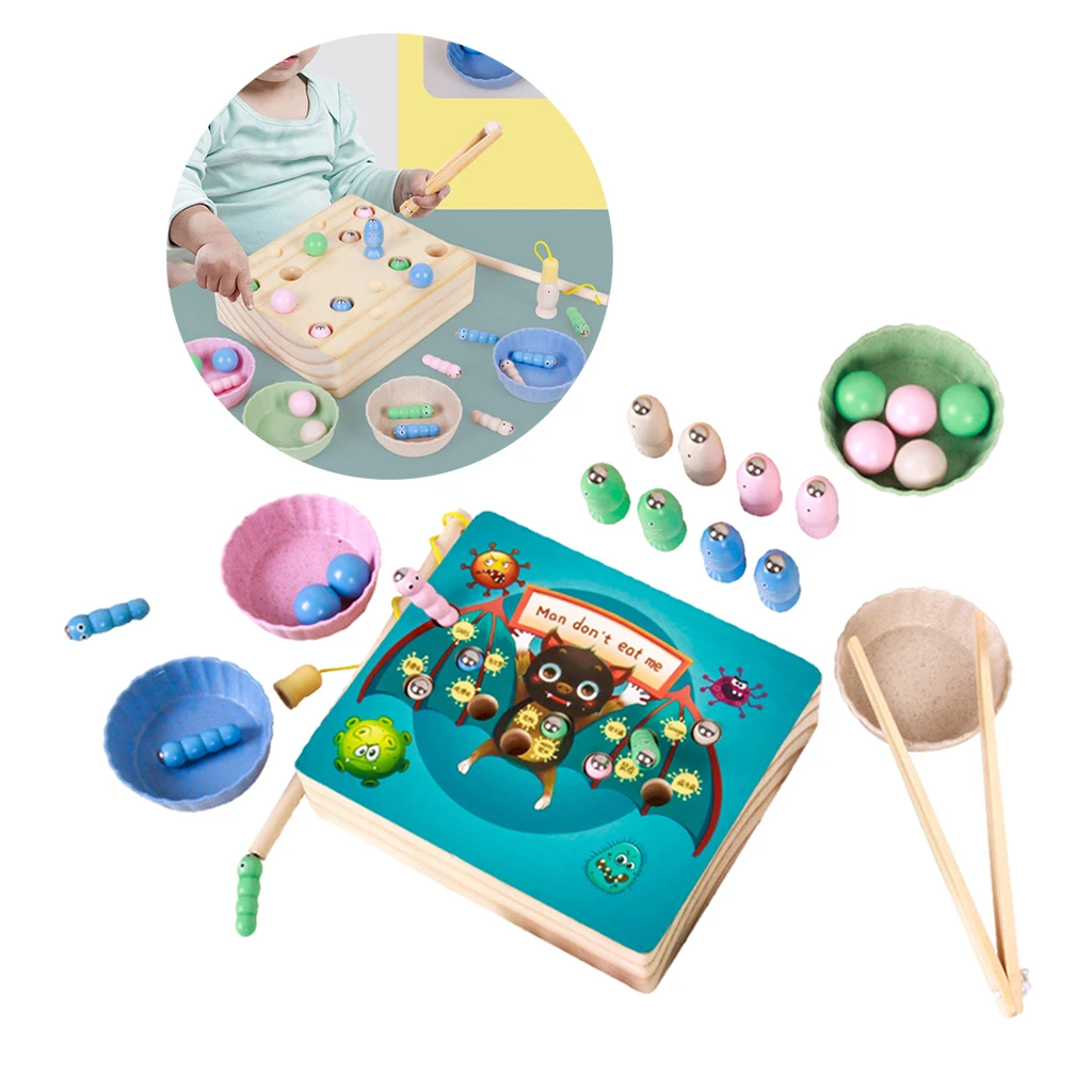 Montessori Wooden Educational Toys Hands Brain Training Clip Fishing Beads Puzzle Board Math Game Memory Chess Toys for Children