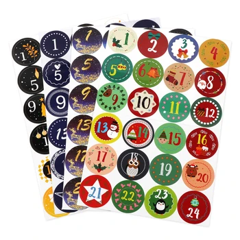 

24Pcs Merry Christmas Gift Sticker Advent Calendar Number Paper Sticker Multi-Function DIY Cookie Sealing Packaging Label Decor