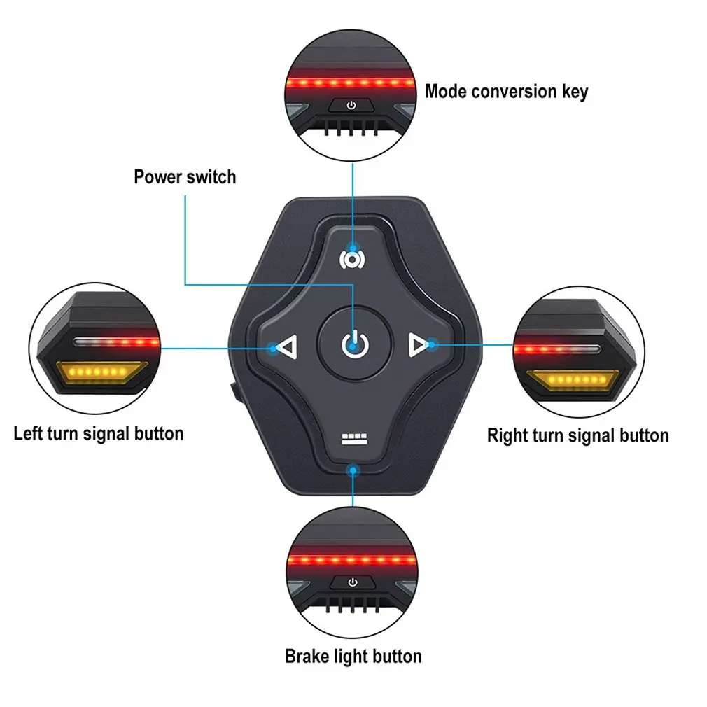 Cheap Bicycle Taillights Wireless Remote Control Led Bicycle Turn Signal Usb Charging Mountain Bike Taillight Warning Light 2