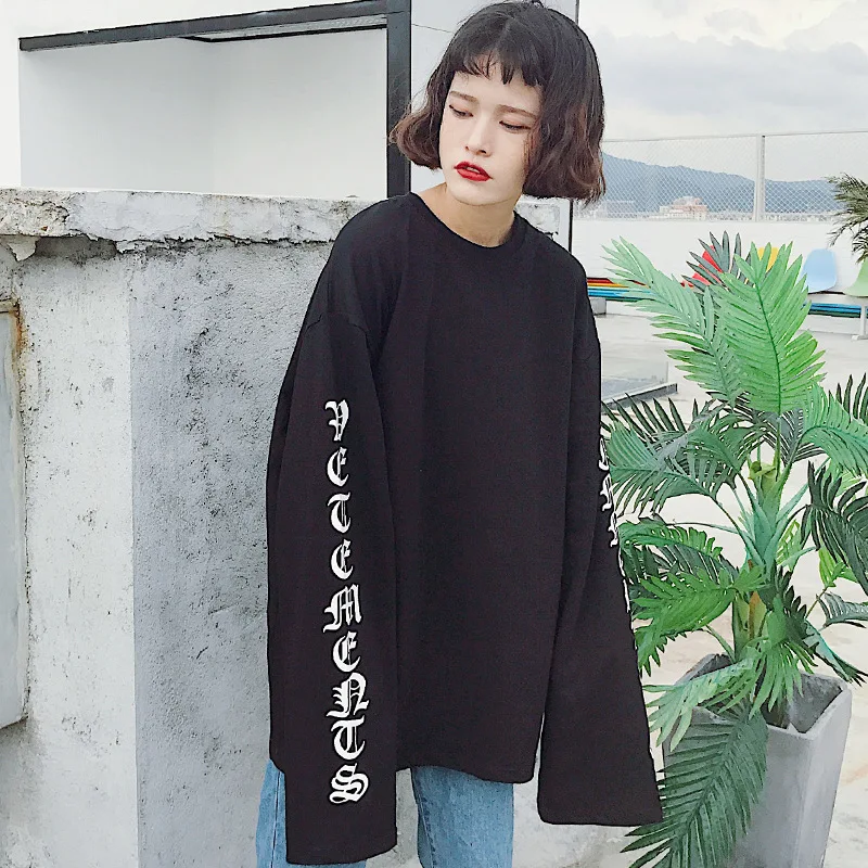 Kpop Черный Розовый jisoo же уличная Harajuku стиль Дикий круглый вырез толстовки женские осенние тонкие пуловеры свитшоты женская одежда - Цвет: black