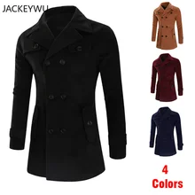 Зимний мужской плащ в английском стиле, двубортная Мужская куртка, Высококачественная шерстяная тонкая мужская ветровка с отворотом, однотонная верхняя одежда