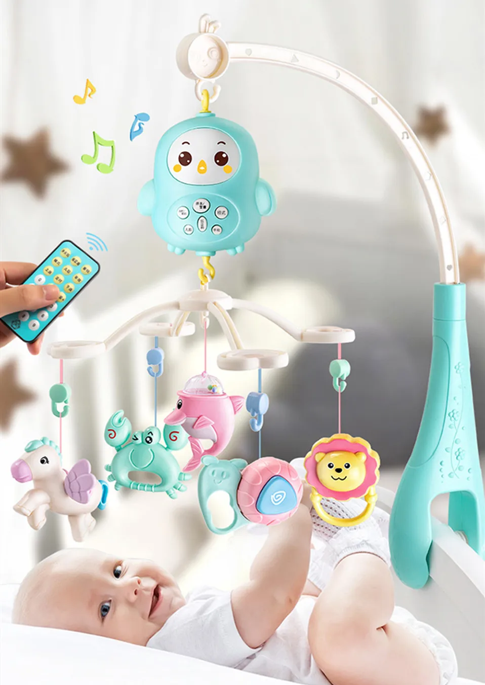 Детские погремушки в кроватку мобильные телефоны держатель для игрушек вращающийся радио-няня кровать Музыкальная Коробка проекция 0-12 месяцев новорожденный младенец мальчик игрушки