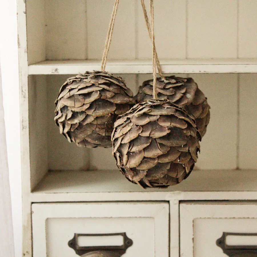 Rustic Christmas Tree Ornaments Navidad Pine Cones Hand Made Balls Pendant Wedding Xmas Tree Decorations Home Decor Accessories