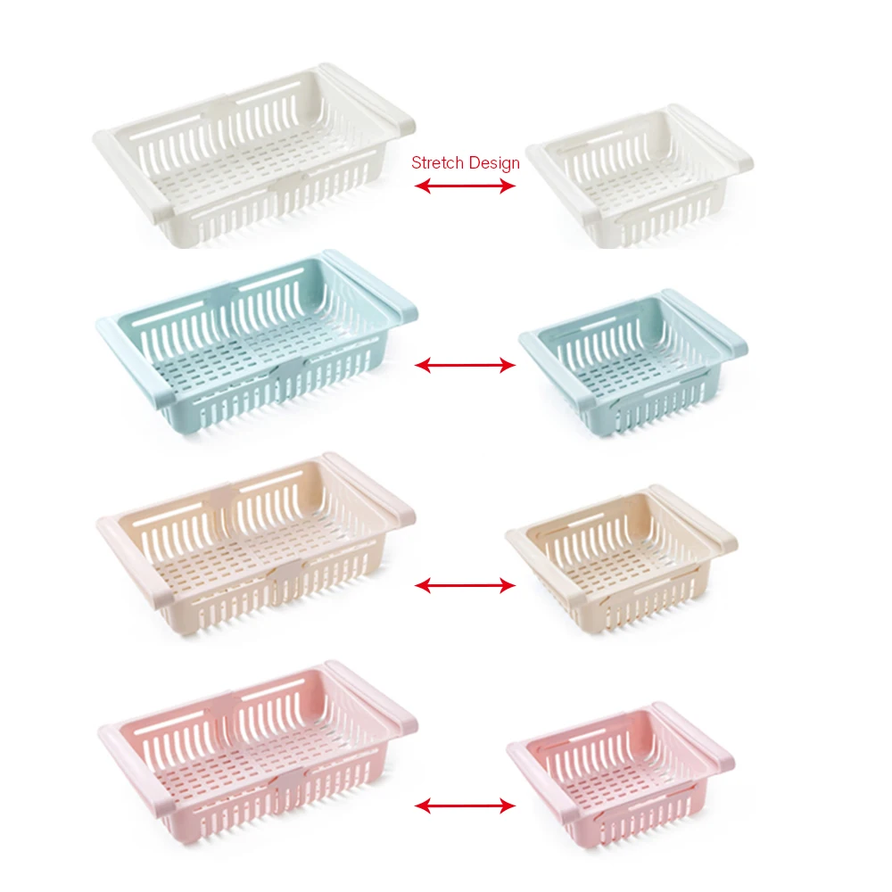 

Adjustable Slide Kitchen Fridge Freezer Space Saver Organizer Storage Box Rack Shelf Holder Refrigerator Kitchen Container Box