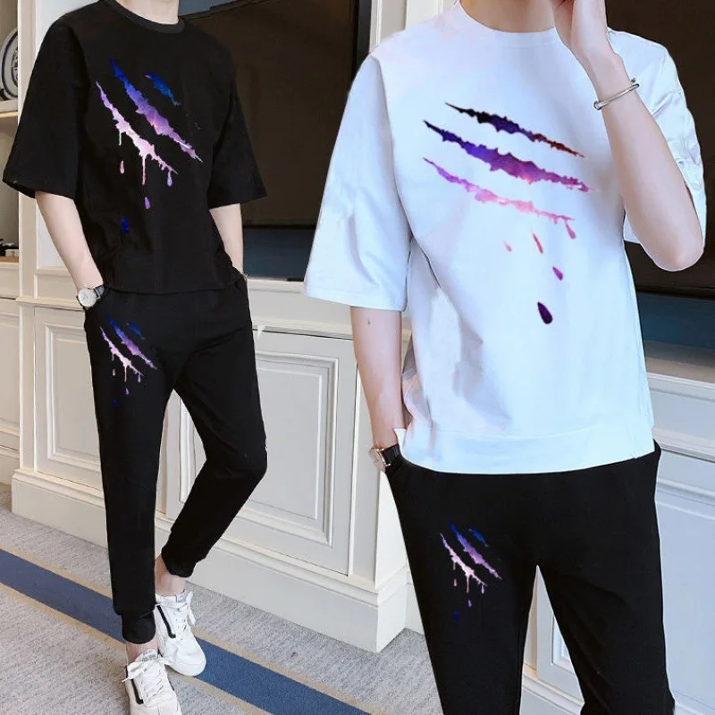 

Summer MEN'S Sport Suit Students Korean-style Loose-Fit Leisure Suit Teenager Capri Pants Trend Half-sleeve Shirt