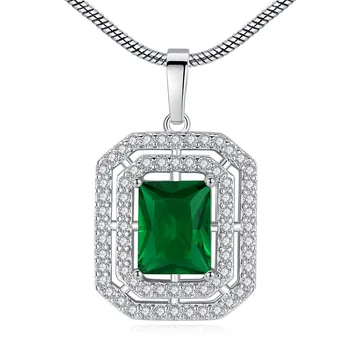 

Ladies Necklace New Rhodium plated Necklace Fashion Charm Green Cubic Zirconia Necklace Banquet Gift For Ladies
