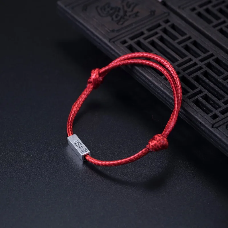 Серебро s925 античный красный jixiangruyi браслеты для мужчин и женщин черный текст дизайн любителей ручной веревки - Цвет камня: Red rope