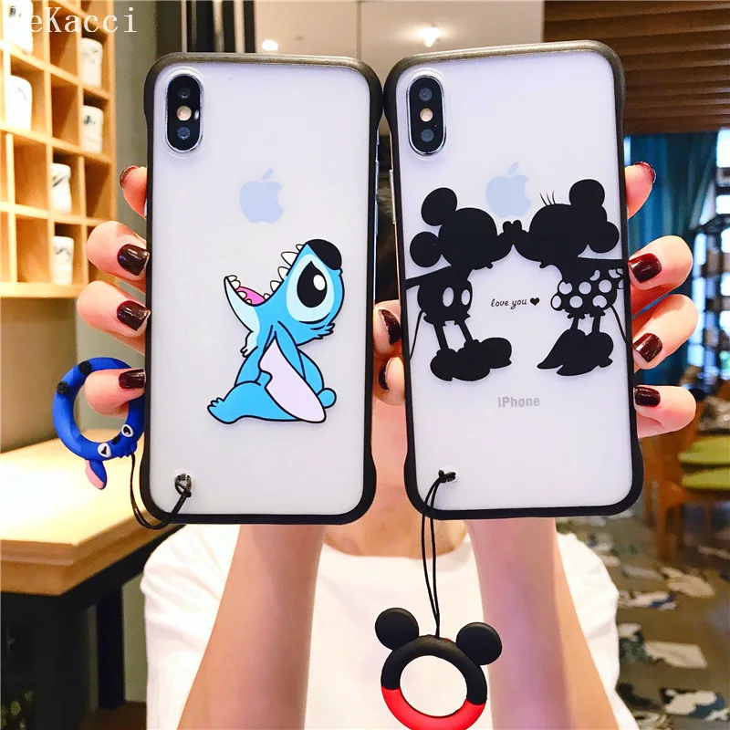 

Ultra Thin Finger Ring Frameless Case for iPhone 6 6s 8 7 Plus Cartoon Cases For iPhone 11 Pro Xs Max XR X Phone Case Back Cover