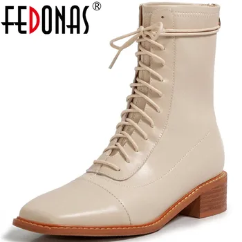 

FEDONAS Side Zipper Genuine Leather Chelsea Boots For Women 2020 Winter Thick Heels Shoes Woman Fashion Working Ankle Boots