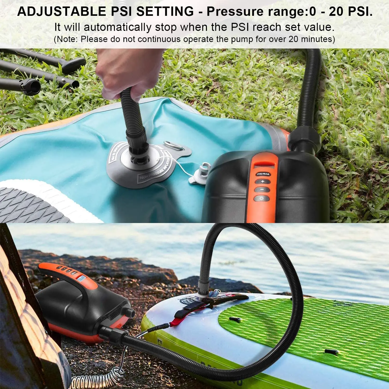 Seawolf High-Pressure SUP Air Pump, 10,000 mAh Li-ion Rechargeable