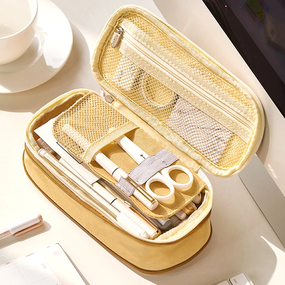 

Oxford Pencil Case Stretch Double Layer Large Capacity Stationery Pen Box Cute Pencilcase With Double Zipper Makeup Storage