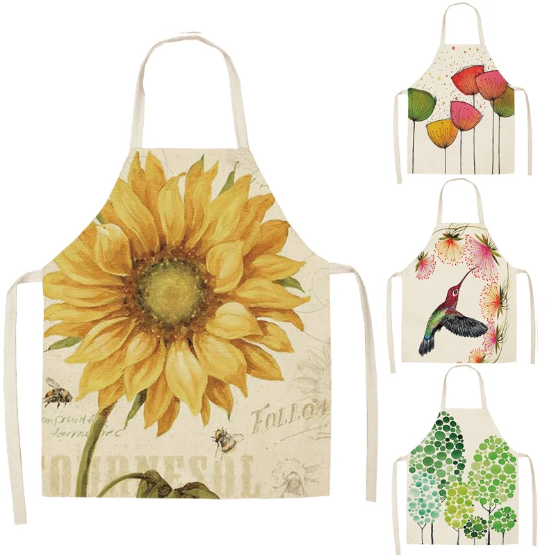 

1 Pcs Retro Flower Pattern Kitchen Apron for Woman Sleeveless Cotton Linen Aprons Home Cooking Baking Bibs Cleaning Tools