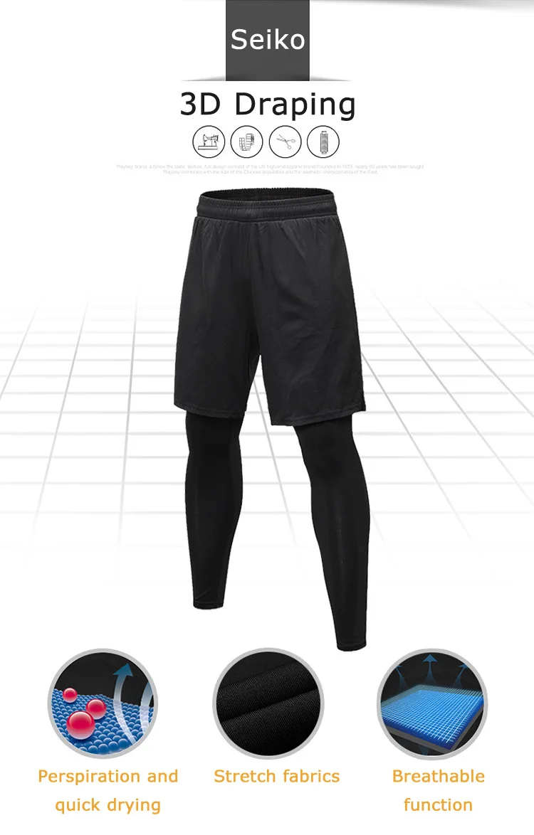 Мужские поддельные двухсекционные обтягивающие брюки Для Бега Фитнес тренировочные брюки с завязками эластичные быстросохнущие брюки мужские спортивные брюки для бега Новинка