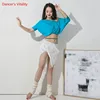 Belly Bance Suit Modal Top Short Sleeve Or Tassel Skirt Practice Clothes Female Temperament Performance Exercise Clothing ► Photo 3/6