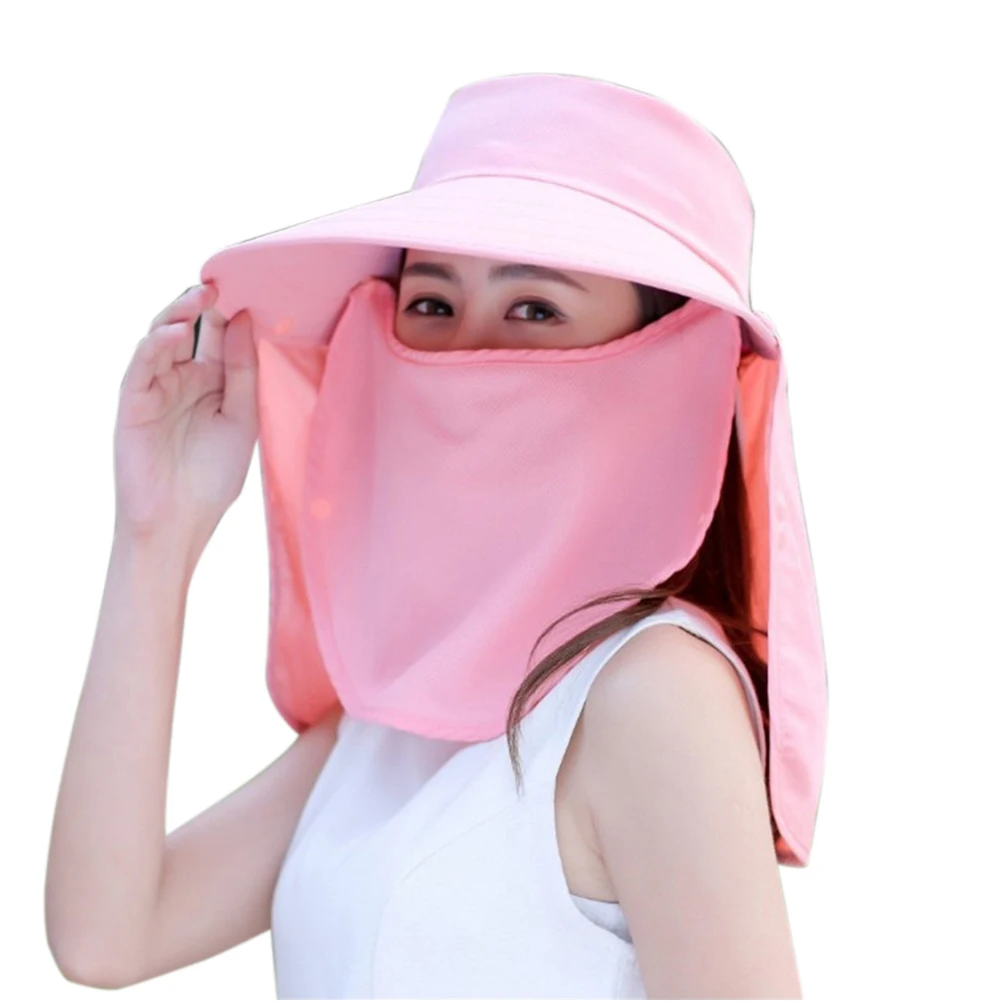 Для женщин шляпа от солнца на открытом воздухе Регулируемый Анти-УФ шляпа с широкими полями уход за кожей лица чехол для верховой езды вуаль рыболовный Зонт летняя Шея защитного козырька - Цвет: Pink