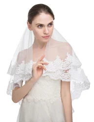 Bride Lace Edge Wedding Veil White Ivory Bridal Veils with Comb