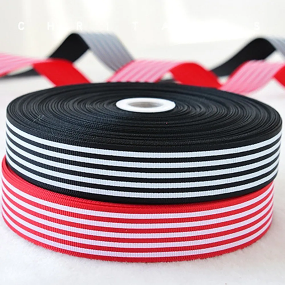 High Quality Stripe Christmas Decoration Ribbons Black Red White Striped Printed Grosgrain Ribbon Duble Face