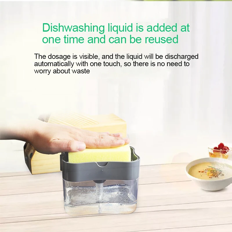2 in 1 Soap Dispenser Pump with Sponge Manual Press Cleaning Liquid Container Manual Press Soap Organizer Kitchen Clean Tool