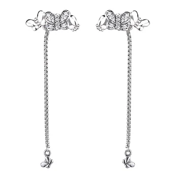 

Authentic 925 Sterling Silver Earring Pave Butterflies With Crystal Hanging Earrings For Women Wedding Gift Fine Jewelry