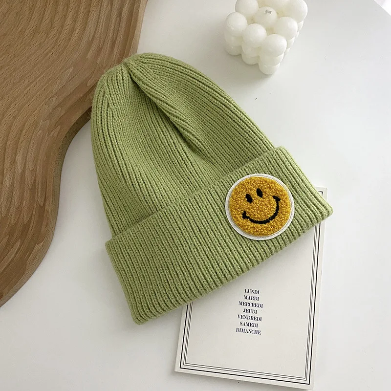 2021 Autumn Winter Warm Knitting Wool Hats Women Girls Boys Smiley Funny Fashion Elastic Beanie caps 11 colors Children hat skully hat with brim