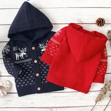 Детские толстовки CANIS Одежда для новорожденных рождественское вязаное пальто с длинными рукавами для мальчиков и девочек кардиган, повседневная Рождественская куртка с капюшоном