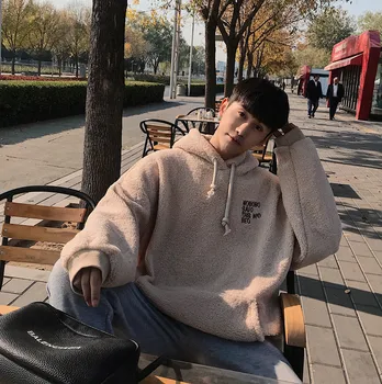 

2019 Autumn And Winter New Korean Version Of The Loose Lazy Wind Lamb Hooded Male Couple Student Casual Pullover