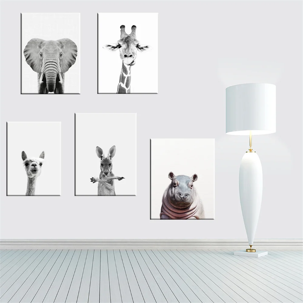 Настенная живопись на холсте черно белая печать сафари животное скандинавский