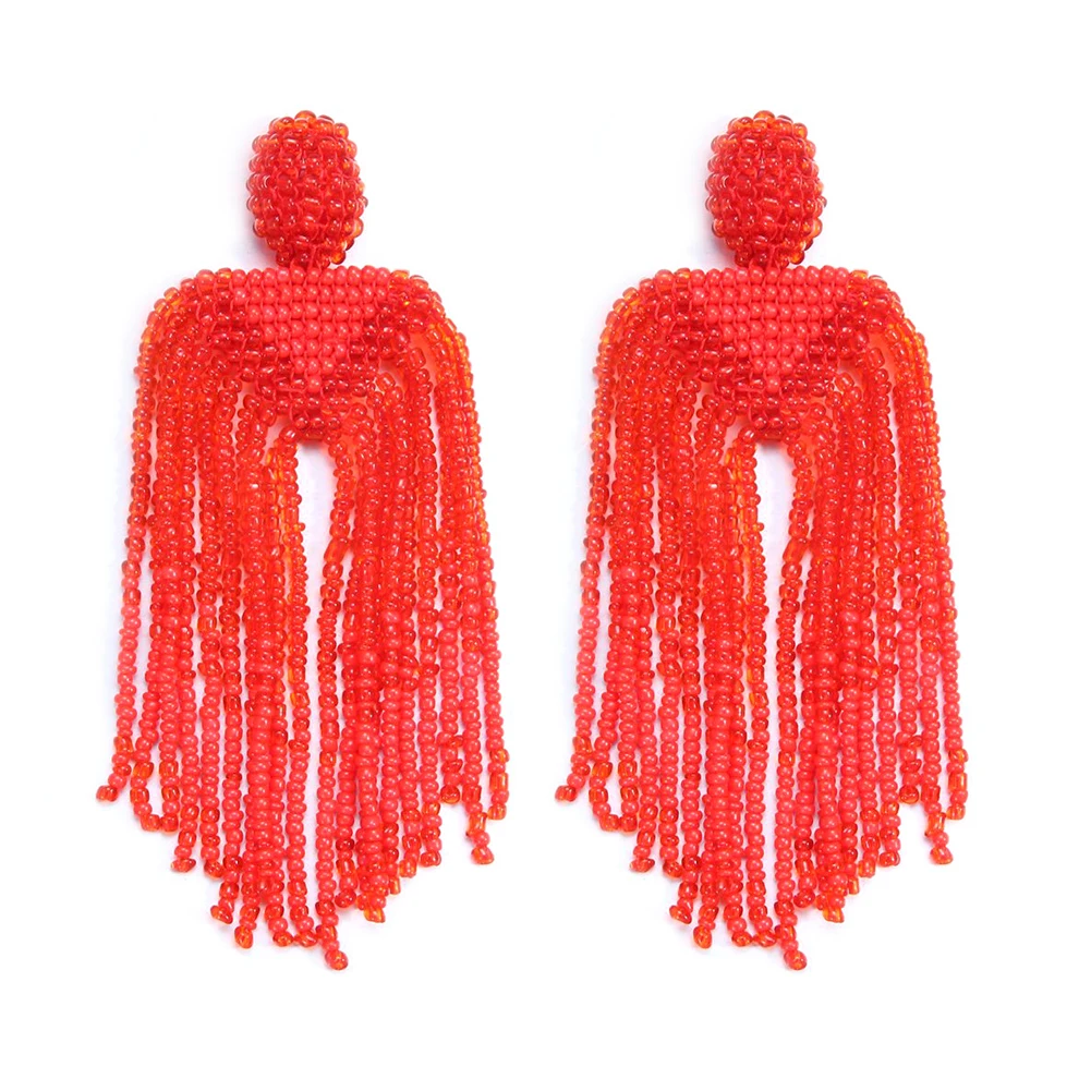 Red beaded 0336c Рождественские серьги в богемном стиле, модные необычные серьги с бахромой, красные длинные серьги с кисточками, женские массивные ювелирные изделия, подарок - Окраска металла: Red beaded 0336c